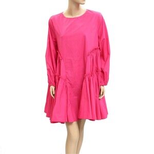 Merlette Long Sleeve Ruffle Solid Mini Dress Flared Swing Cotton Resort M 282178